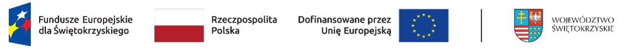 Bandeau de logos : Fundusze Europejskie dla Świętokrzyskiego, République de Pologne, Cofinancé par l’Union européenne, voïvodie de Sainte-Croix